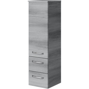 Pelipal Bad-Hängeschrank Trentino, Graphit Struktur, 30 cm breit, mit 3 Schubladen und silbernen Griffen.
