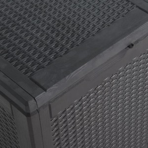 Schwarze VidaXL Garten-Aufbewahrungsbox (90L) aus PP Rattan, Detailansicht.