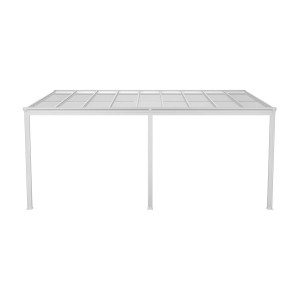 Weißes Juskys Terrassendach Borneo 5,5x3m mit Doppelstegplatten für Terrasse & Garten.