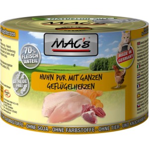 Mac's Katzen-Nassfutter Huhn Pur mit Geflügelherzen, 200g Dose.