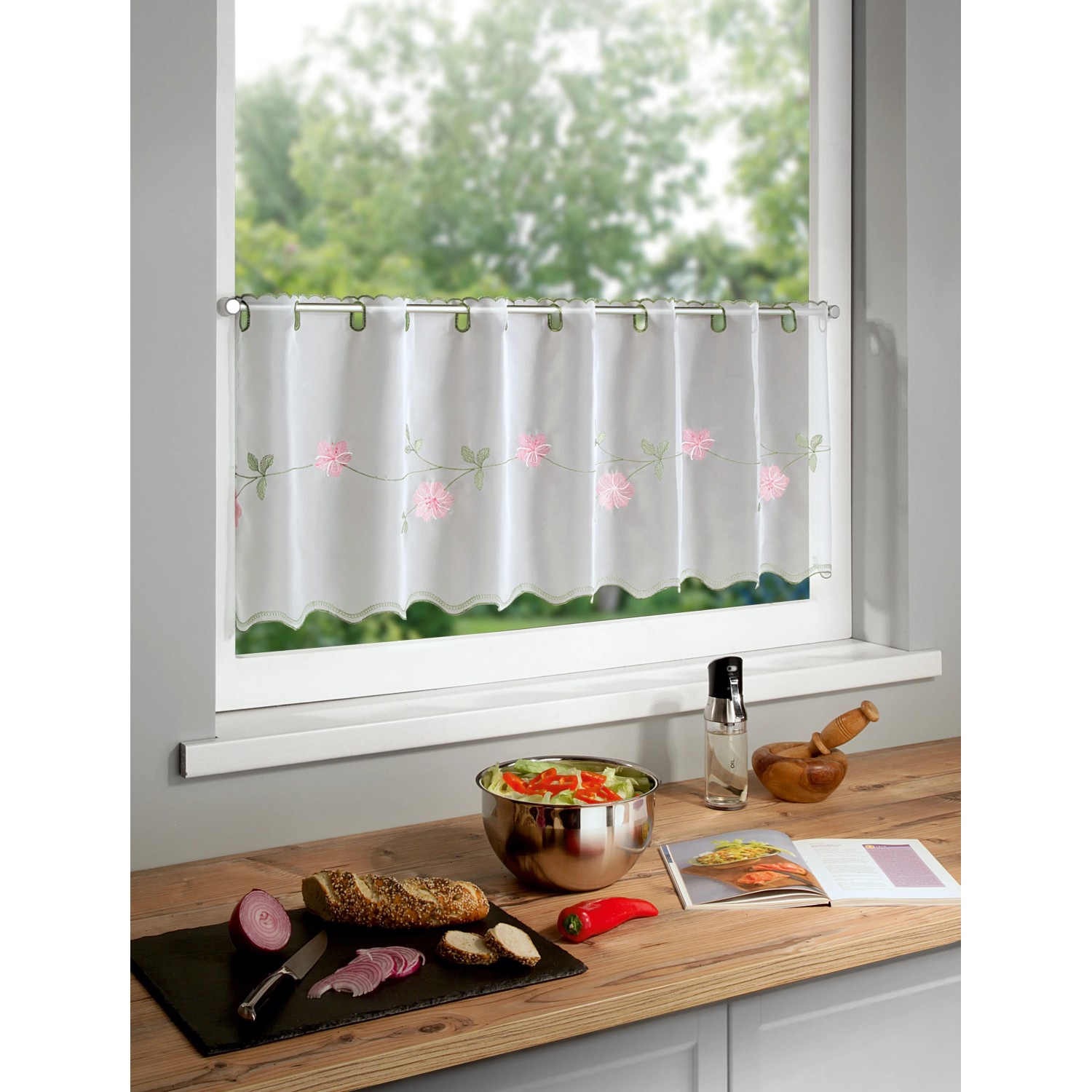 Rosa Neusser Collection Panneau Telma, 45x135 cm, mit floralem Muster als Fenstervorhang.