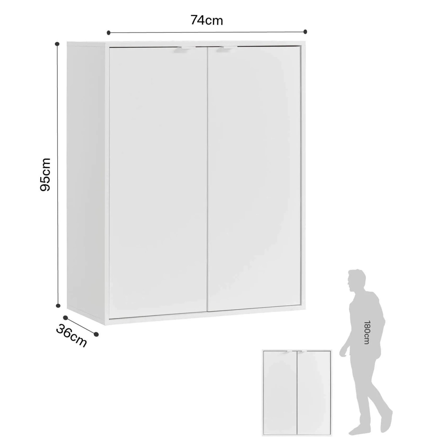 Weißer mokebo Schuhschrank "Der Concierge" mit zwei Türen, 74 cm breit, ideal als Flurschrank oder Sideboard.