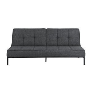 Graues ebuy24 Perugia Schlafsofa mit Knopfheftung und schwarzem Metallgestell.
