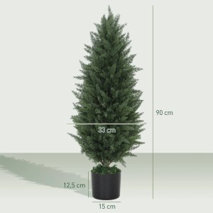 HOMCOM künstliche Zypresse, 90 cm hoch, mit grünem Laub im schwarzen Topf. Lebensechter Hausbaum im 2er-Set.