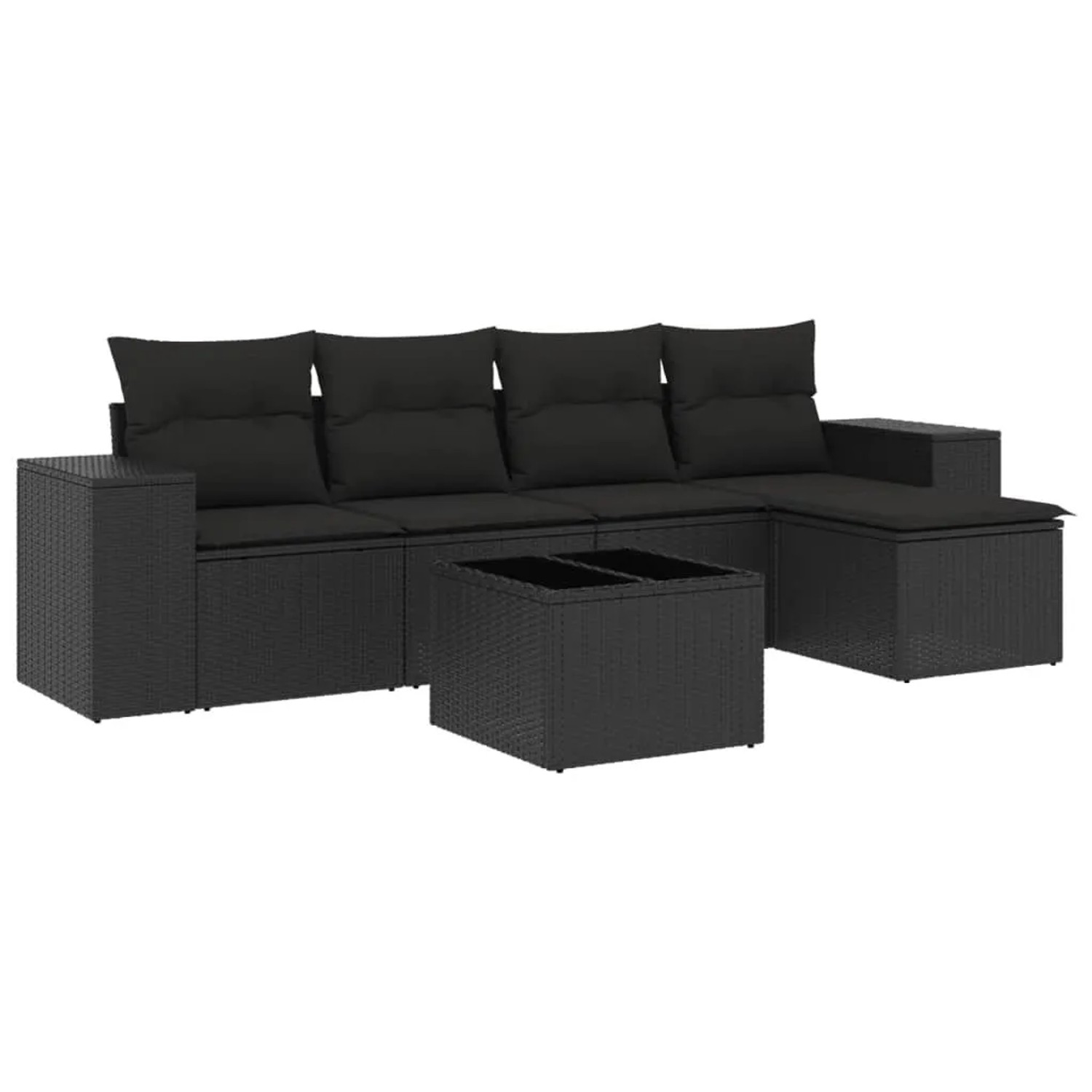 vidaXL 6-Tlg Garten-Sofagarnitur mit Kissen Schwarz Poly Rattan 3222494