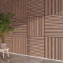 Wand mit Akustikpaneelen in Walnuss-Optik, MDF mit schwarzem Akustikfilz, 60 cm, 2er-Set.