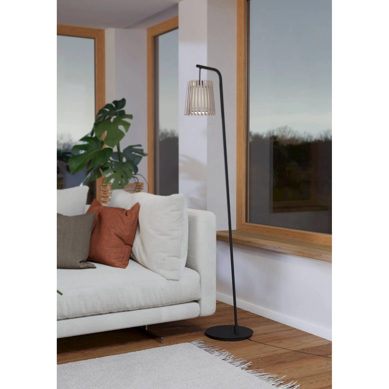 Moderne Eglo Stehleuchte Fattoria, schwarz-braun-weiß, 40W, für Wohnzimmer.