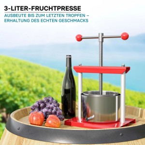 Wiltec Obstpresse Weinpresse Stahl 3L Edelstahlkorb Fruchtpresse Beerenpresse