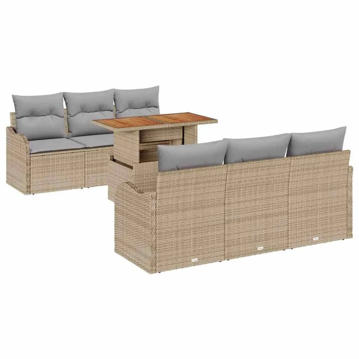 vidaXL Gartensofa-Set mit Kissen 7 Stk Beige und Hellgrau Poly-Rattan 33494 günstig online kaufen