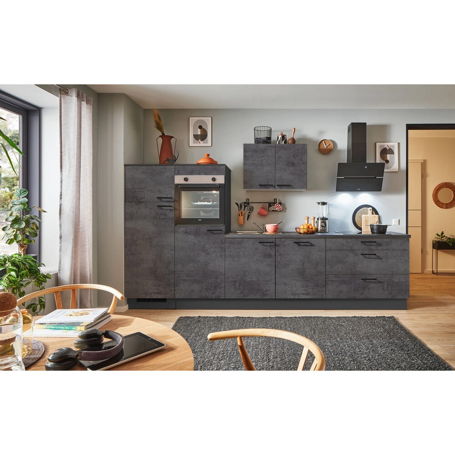 pino Küchenzeile 320 cm Beton Grafitgrau Anschlag,inks 2 Geräteschränke günstig online kaufen