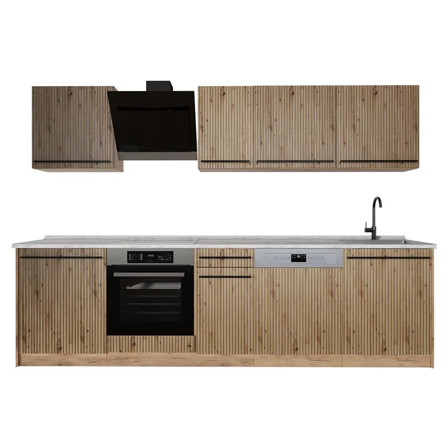 Vicco Küchenzeile R-Line Artisan-Eiche/Goldkraft Eiche 280 x 207 Arbeitsplatte Marmor Art Nr 67163