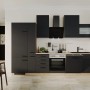 Flex-Well Exclusiv Küchenzeile Capri, 310 cm, Schwarz Matt/Endgrain Oak, mit E-Geräten und Spüle.