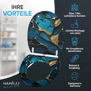 SANILO WC-Sitz Marmor Cobalt mit Absenkautomatik und Top-Fix-Befestigung.