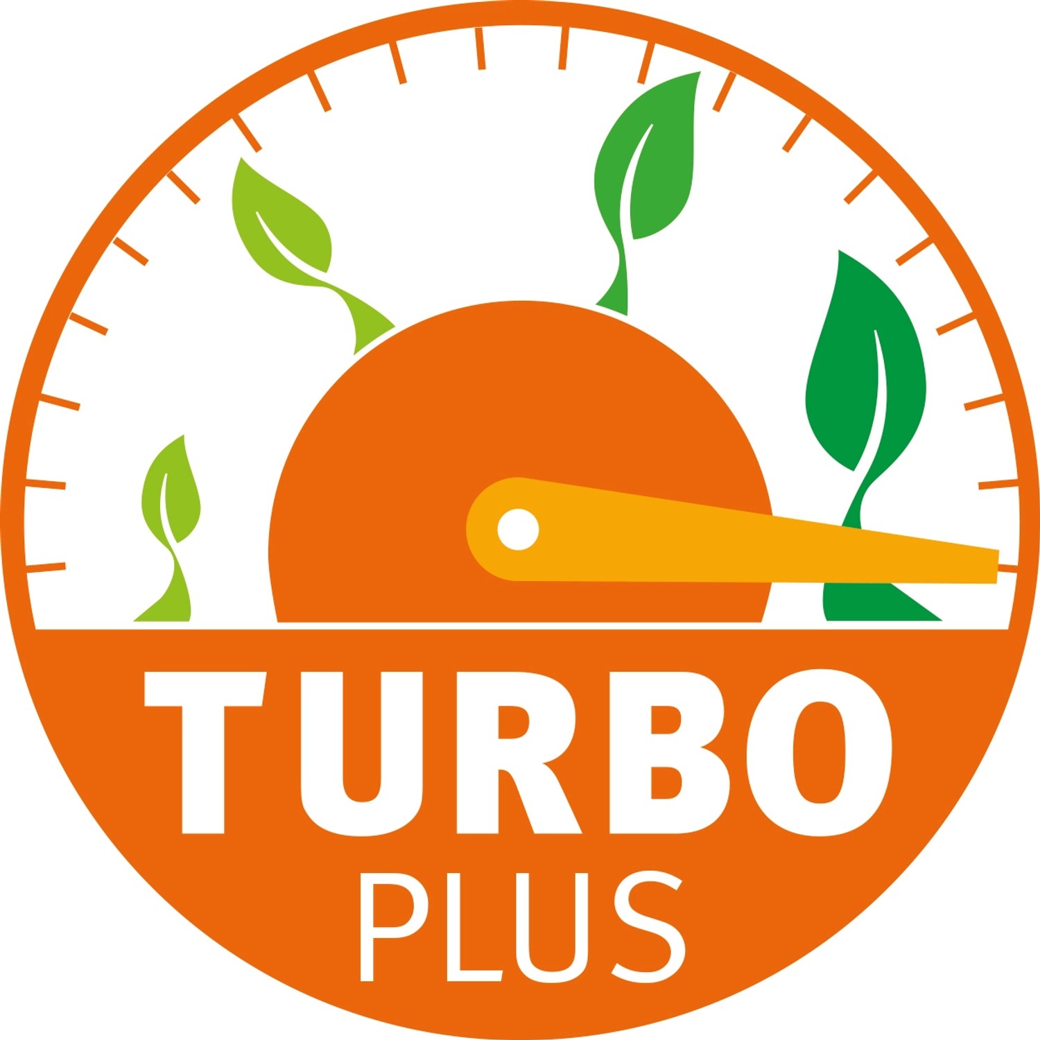 Symbol für Garantia Hochbeet Ergo Quadro Turbo Plus: Orangefarbener Tacho mit Blättern.