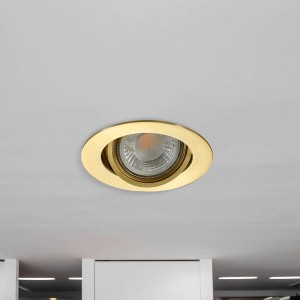 Goldfarbener Lindby Einbaustrahler Sunil aus Aluminium für GU10 Leuchtmittel.