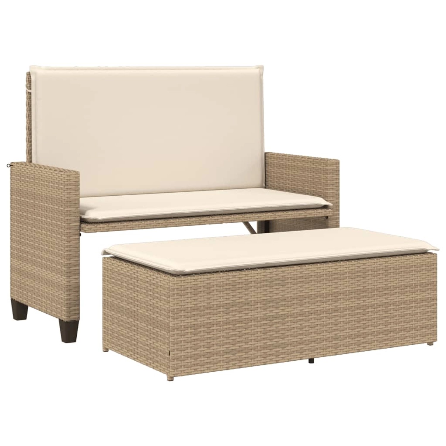 furnicato Gartenbank mit Kissen und Hocker Beige Poly Rattan günstig online kaufen