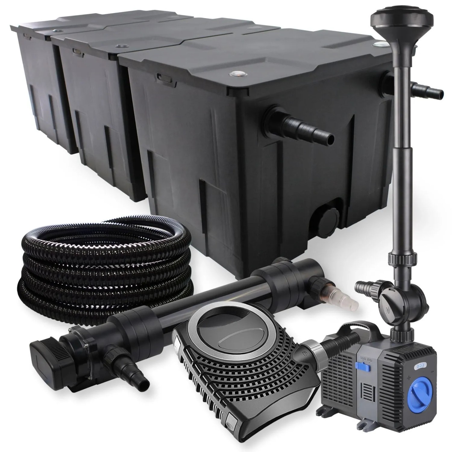 Sunsun 3-Kammer Filter Set 90000L 36W Uvc Teich Klärer Neo10000 80W Pumpe 25M Schlauch