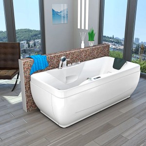 Weisse AcquaVapore Whirlpool Badewanne 170x80 mit Farblichttherapie im Badezimmer.