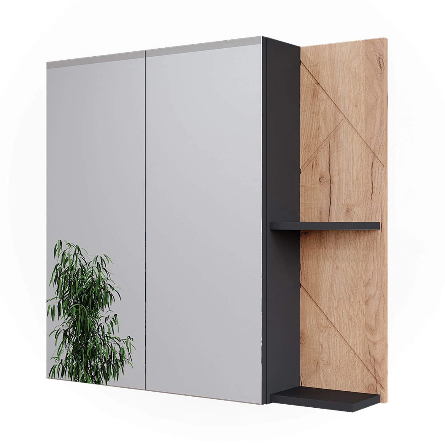 Vicco Badspiegelschrank Irma Anthrazit/Goldkraft Eiche 80 x 75 cm günstig online kaufen