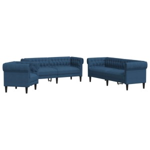 vidaXL 3-Tlg Sofagarnitur Blau Stoff 3209197