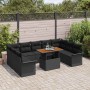 Schwarzes 10-teiliges Garten-Sofa-Set aus Poly Rattan mit Tisch und Stauraum.