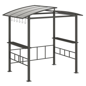 Costway Grillpavillon mit Dach, Seitenregalen und Haken in Schwarz.