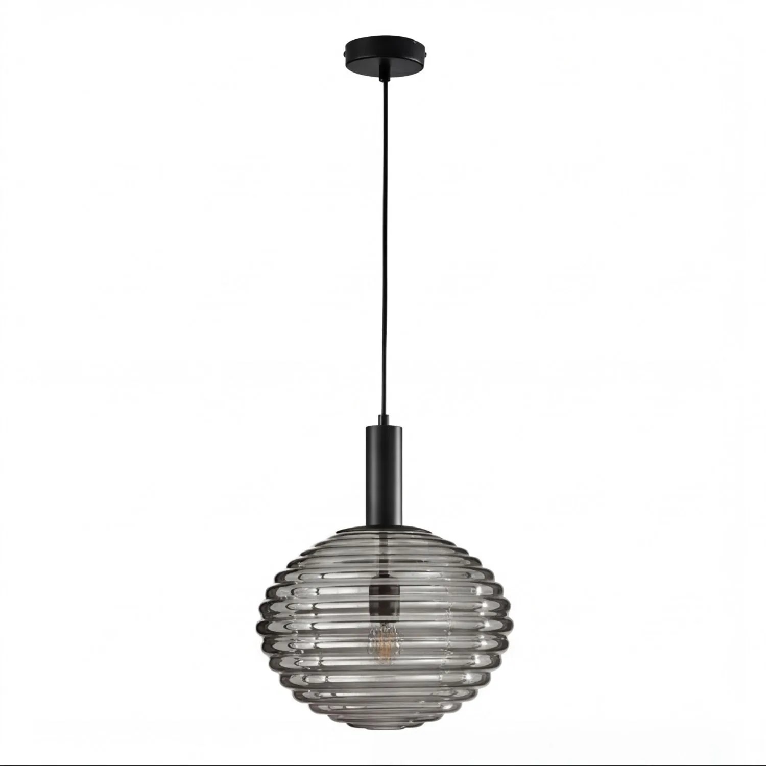 Licht-Erlebnisse Pendelleuchte Rauchglas Metall DM 32 CM Hoch Schwarz Grau E27 Modern