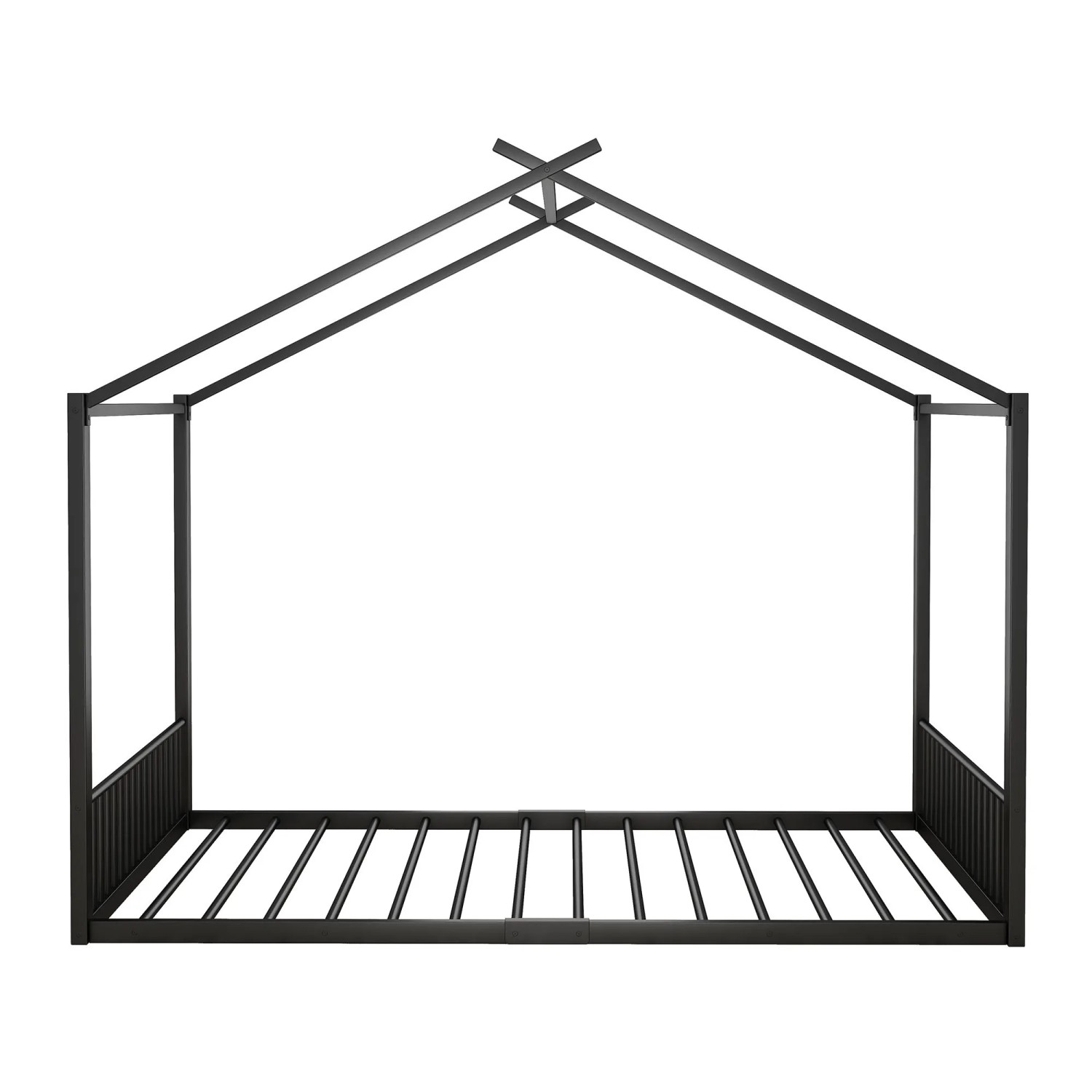 KOMHTOM 140 x 200Cm Flachbett  Eisenrahmenbett  Kinderbett  Hausleiste  Metall  Schwarz  Ohne Matratze