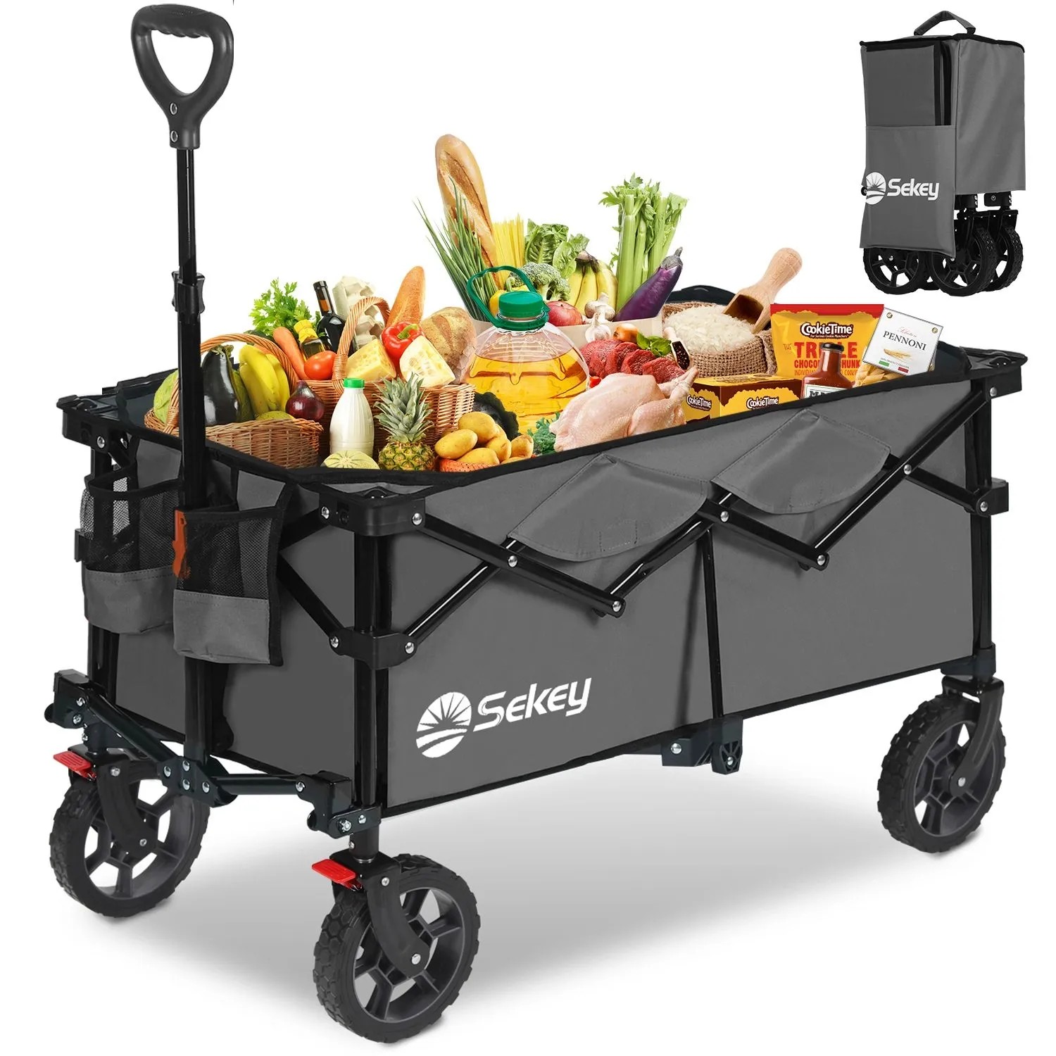 Sekey Bollerwagen Faltbar Handwagen mit Verstellbarem Handgriff 150KG 150L Grau