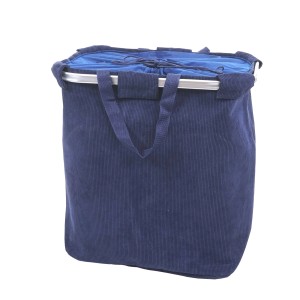 Blauer MCW Wäschesammler aus Cord mit Aluminiumrahmen, 89l Fassungsvermögen.