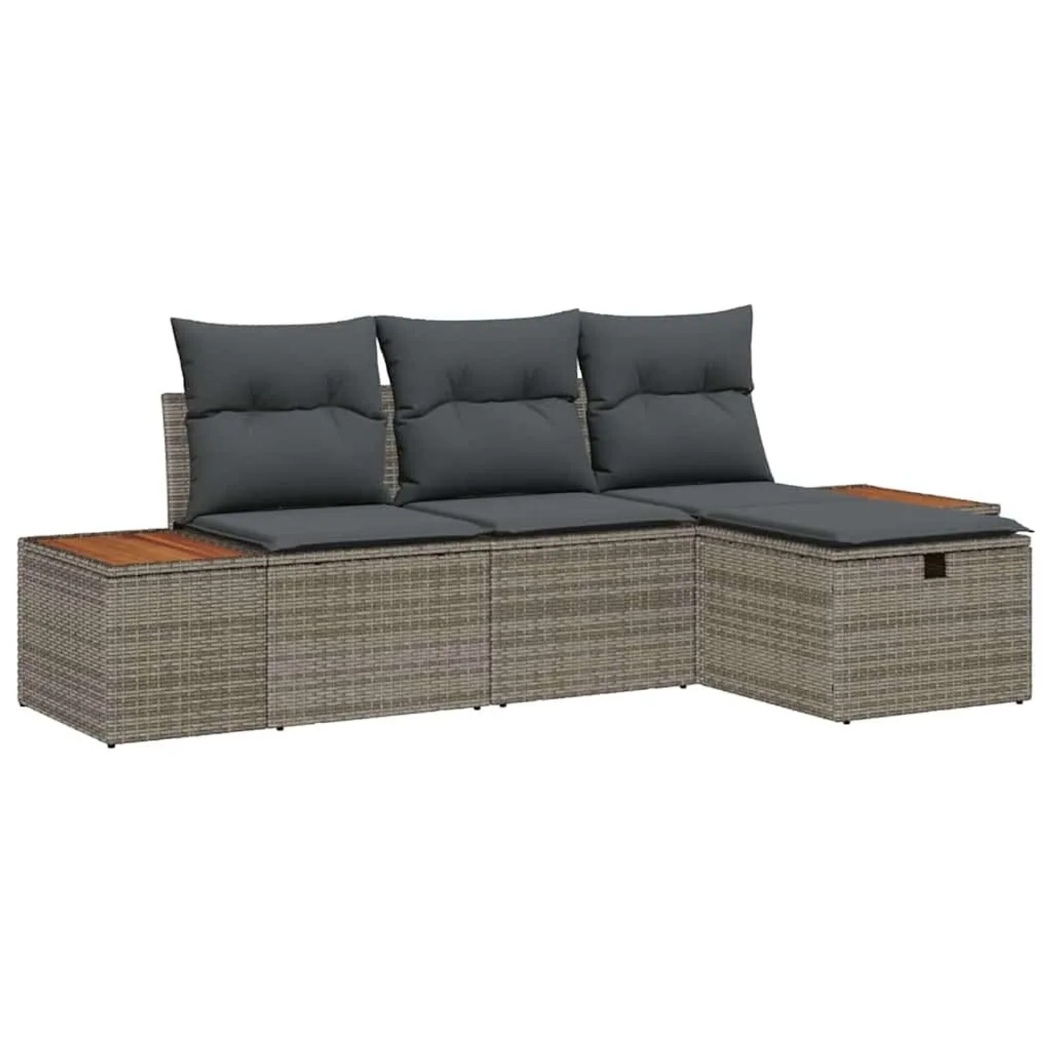vidaXL Gartensofa-Set mit Kissen mit Speicher 4 Stk Grau Poly-Rattan 3360948