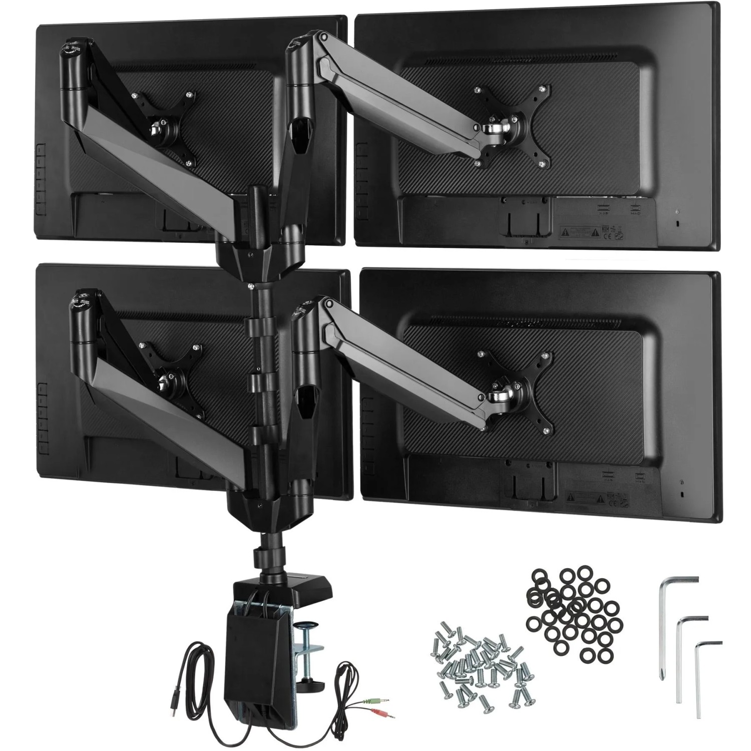 Tectake Monitor Halterung Für 4 Monitore Schwenkarme Neigbar Drehbar Kippbar Und Höhenverstellbar 120 X 14 X 125 Cm Schwarz
