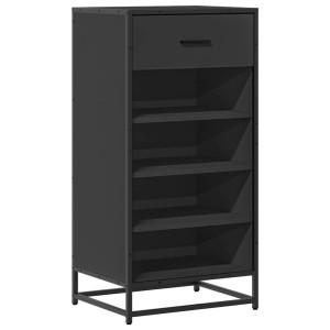 Schuhregal Schwarz, 48x38x97,5 cm, Holzwerkstoff mit Schublade und 4 offenen Fächern.