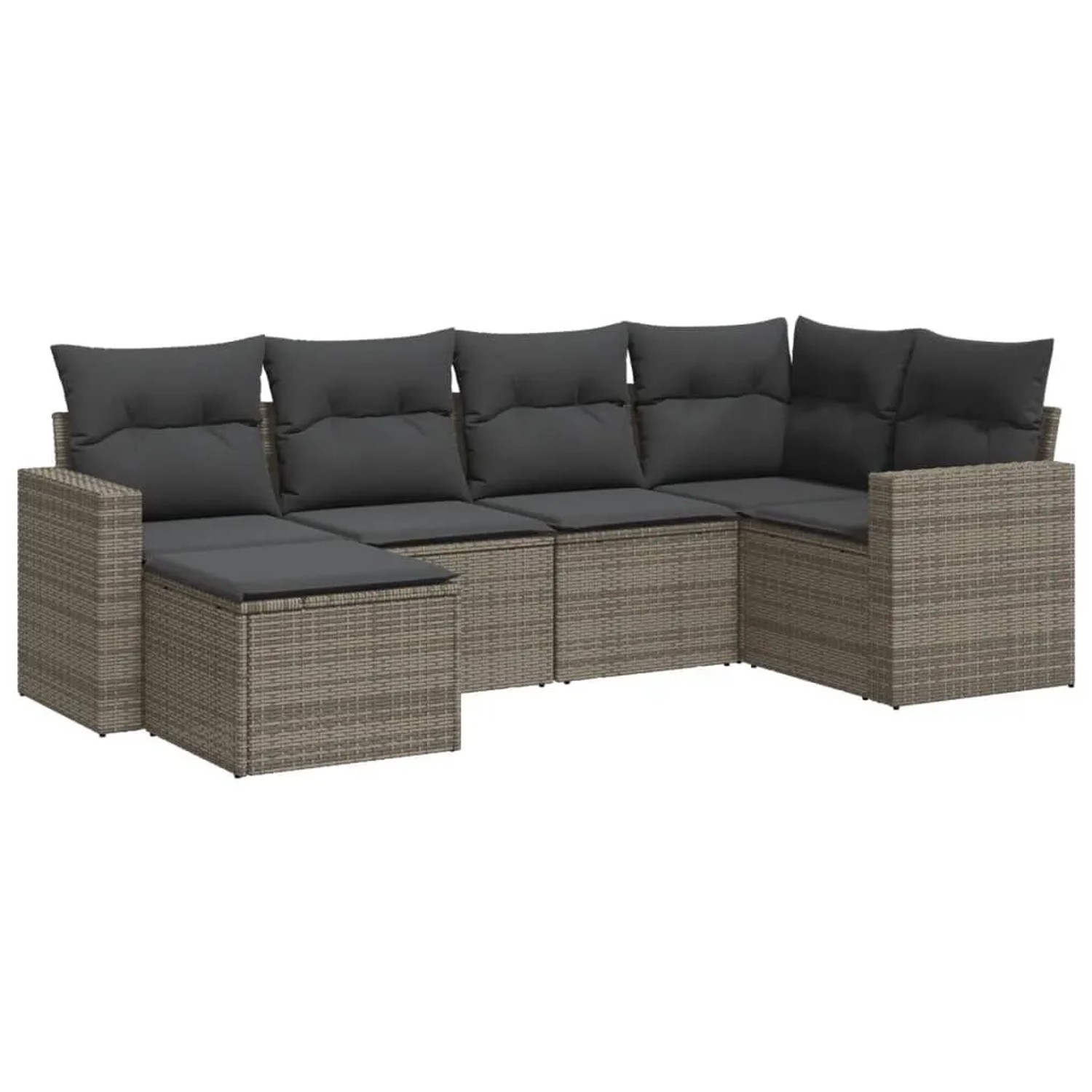 vidaXL 6-Tlg Garten-Sofagarnitur mit Kissen Grau Poly Rattan 3251597