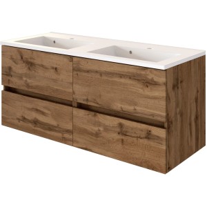 Held Möbel Doppelwaschtisch Verona 120 cm in Wotaneiche mit Mineralgussbecken.