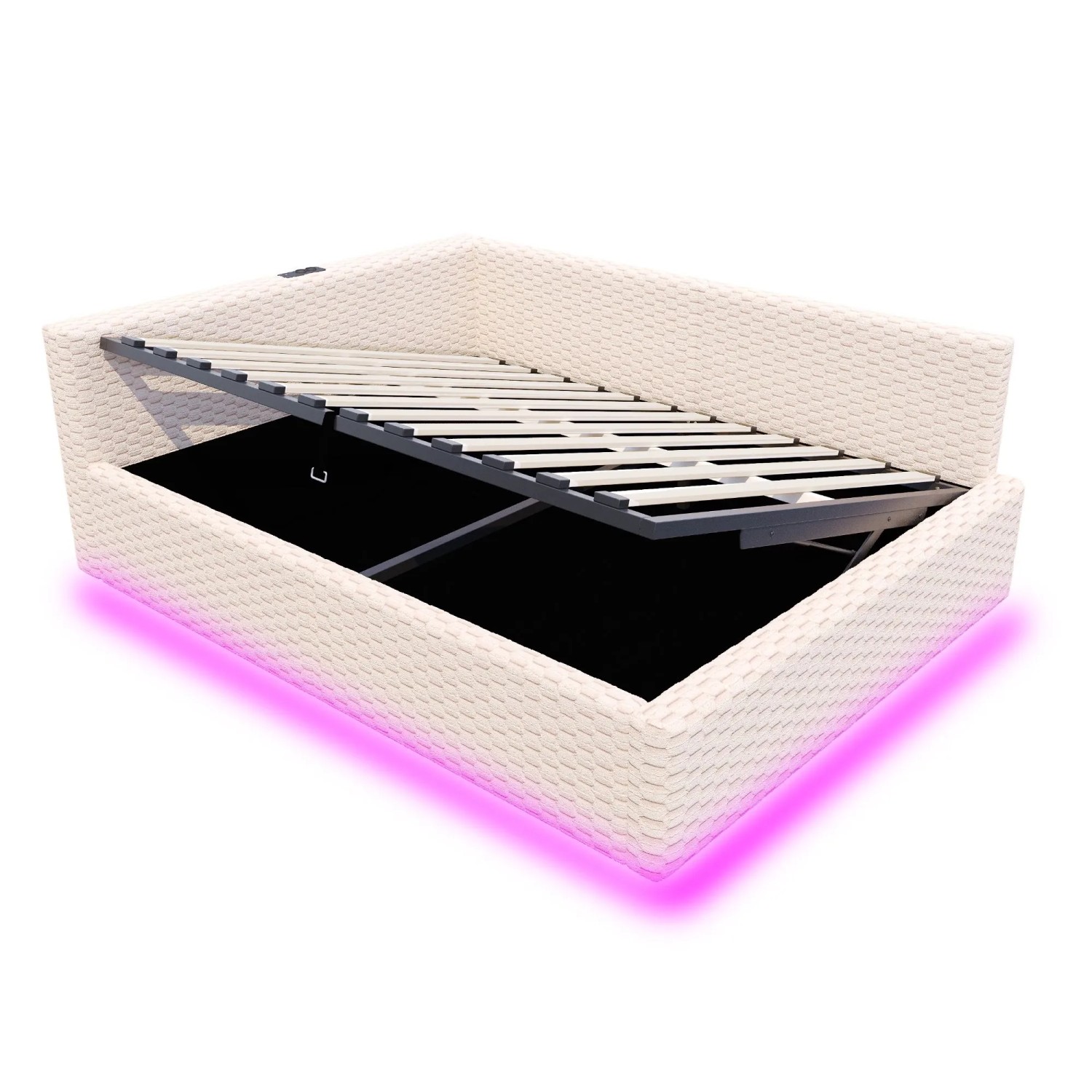 Merax Polsterbett 140x200cm LED USB Hydraulik Beige