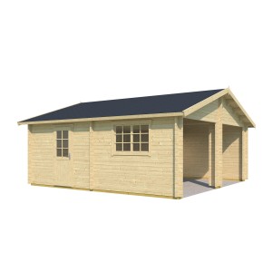 Lasita Maja Doppel Holzgarage Falkland Natur, 575x575 cm, mit Tür und Fenster.