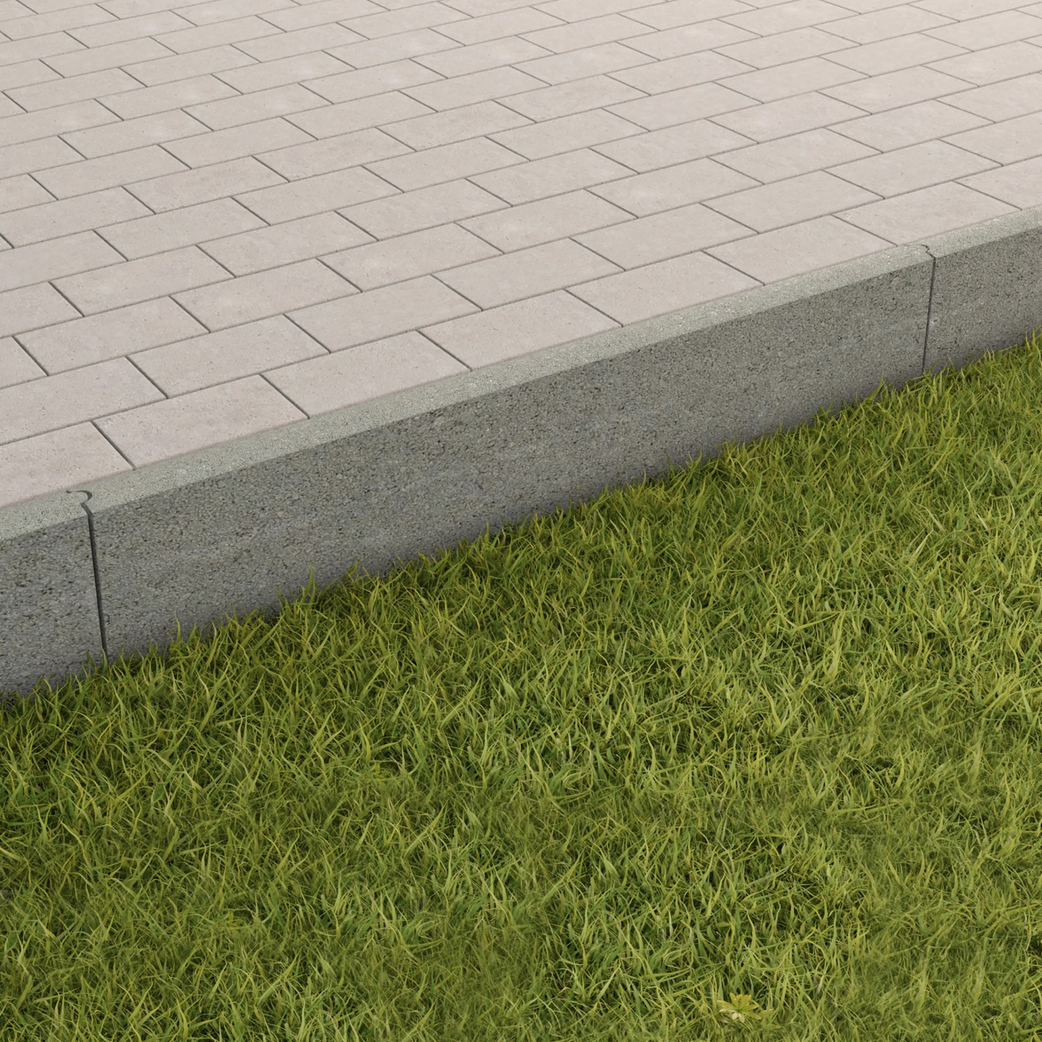 Grauer, abgerundeter EHL Rasenkantenstein (100x25x5 cm) als Beet- und Raseneinfassung.