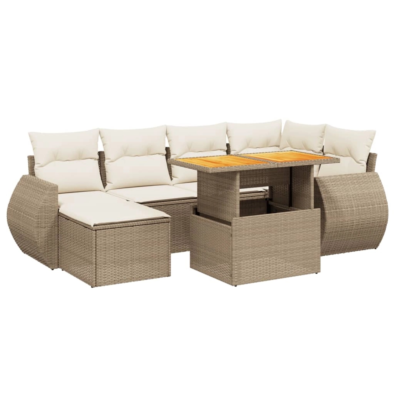 vidaXL 7-Tlg Garten-Sofagarnitur mit Kissen Beige Poly Rattan 3275816 günstig online kaufen