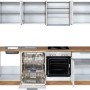 Held Möbel Küchenzeile 240 cm, weiß-Wotaneiche, mit E-Geräten wie Herd, Spüle und Geschirrspüler.