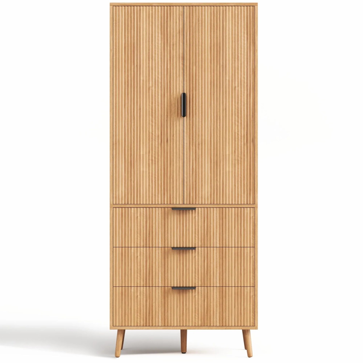 Merax Küchenschrank 75x35x180 cm 2 Türen 3 Schubladen Türablagen