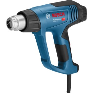Blaues Bosch Professional Heißluftgebläse GHG 20-63 mit silberner Düse und schwarzem Griff.