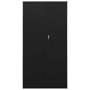 Schwarzer Schließfachschrank aus Stahl (90x40x180 cm) mit zwei Türen und Schlüssel für Büro oder Werkstatt.