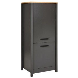OBI Geräteschrank Veneto Anthrazit mit Artisan Eiche Platte. Hoher Küchenschrank mit zwei Türen und Griffen.