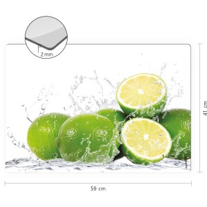 Myspotti Mini-Spritzschutzplatte mit Limetten-Motiv, 59x41cm, für die Küche.
