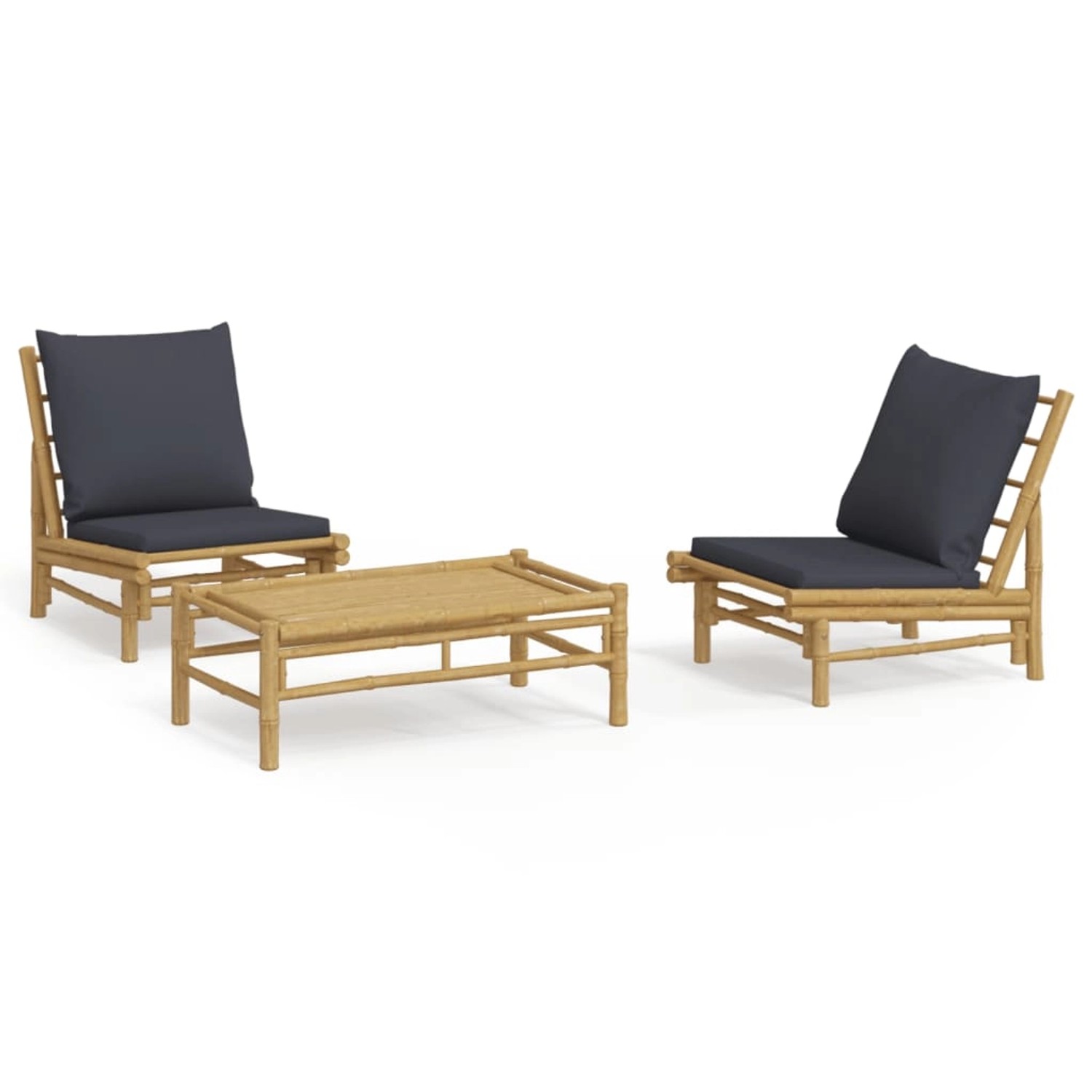 vidaXL 3-Tlg Garten-Lounge-Set mit Dunkelgrauen Kissen Bambus 3156488