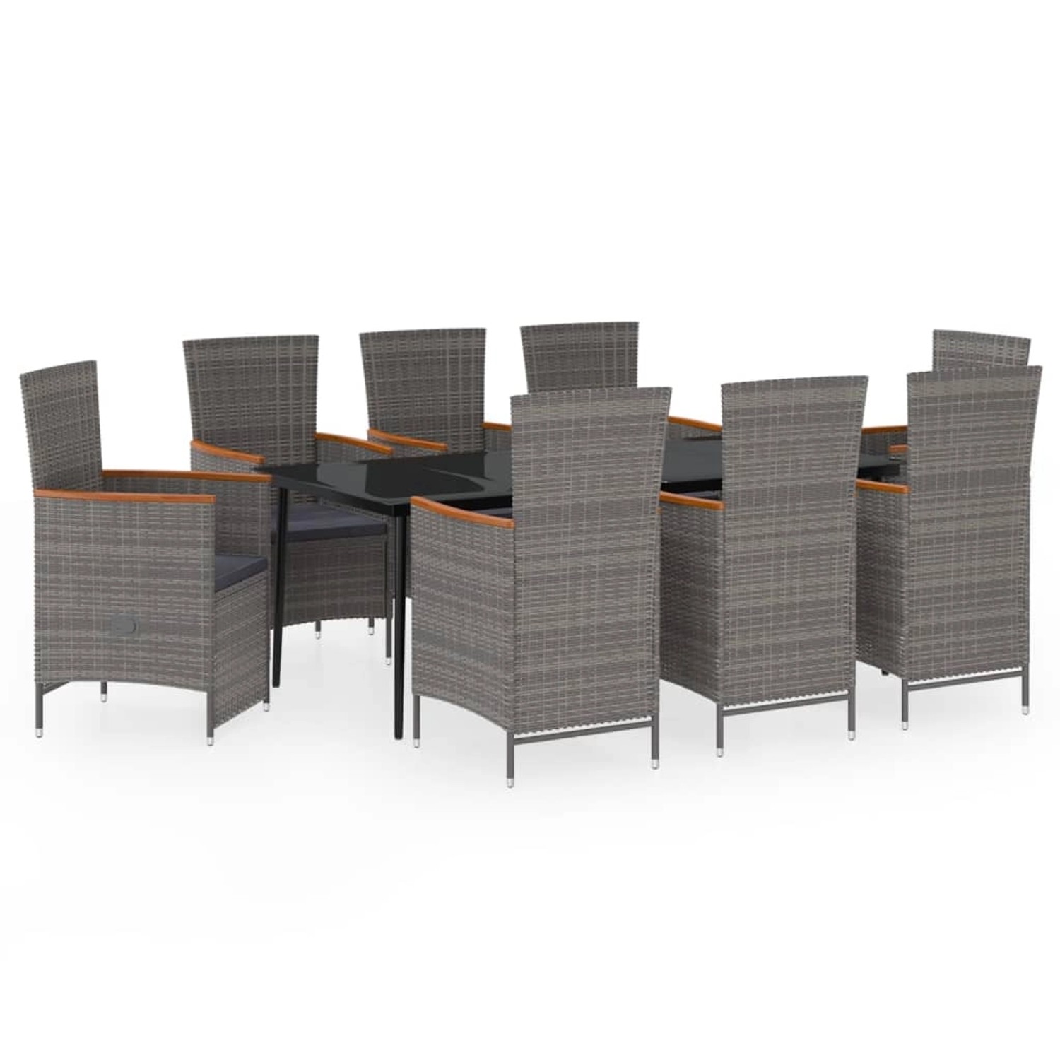 vidaXL 9-Tlg Garten-Essgruppe mit Auflagen Grau 3099470