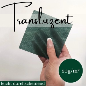 Grüne, leicht durchscheinende Sensalux Tischdeckenrolle (1,10x25m) in der Hand.