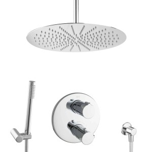 PaulGurkes Unterputz Duschsystem XXL 40cm mit Thermostat, Chrom