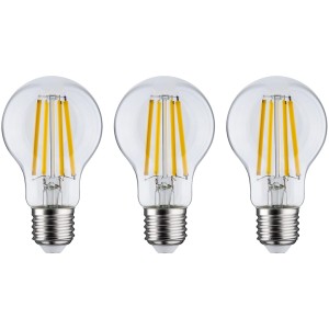 Drei Paulmann E27 LED Leuchtmittel in Glühlampenform, 4W, warmweißes Licht.
